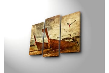 Dekorativ Canvasmålning med Klocka 3 Delar - Flerfärgad - Inredning - Väggdekor - Väggklocka & väggur