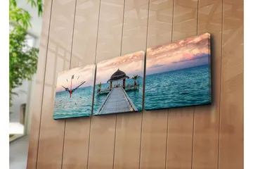 Dekorativ Canvasmålning med Klocka 3 Delar - Flerfärgad - Inredning - Väggdekor - Väggklocka & väggur