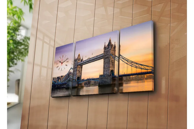 Dekorativ Canvasmålning med Klocka 3 Delar, Flerfärgad