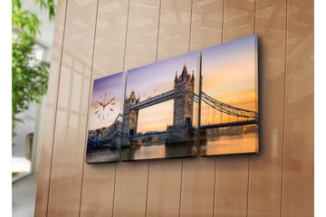 Dekorativ Canvasmålning med Klocka 3 Delar - Flerfärgad - Inredning - Väggdekor - Väggklocka & väggur