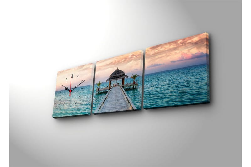 Dekorativ Canvasmålning med Klocka 3 Delar - Flerfärgad - Inredning - Väggdekor - Väggklocka & väggur