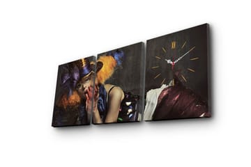 Dekorativ Canvasmålning med Klocka 3 Delar - Flerfärgad - Inredning - Väggdekor - Väggklocka & väggur