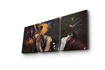 Dekorativ Canvasmålning med Klocka 3 Delar - Flerfärgad - Inredning - Väggdekor - Väggklocka & väggur