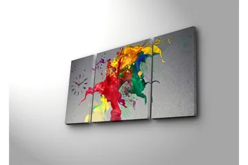 Dekorativ Canvasmålning med Klocka 3 Delar - Flerfärgad - Inredning - Väggdekor - Väggklocka & väggur