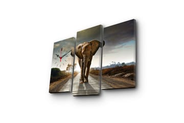 Dekorativ Canvasmålning med Klocka 3 Delar - Flerfärgad - Inredning - Väggdekor - Väggklocka & väggur