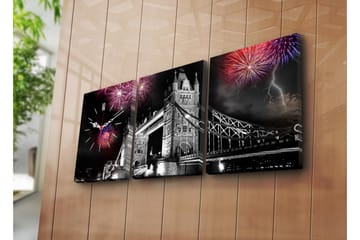 Dekorativ Canvasmålning med Klocka 3 Delar - Flerfärgad - Inredning - Väggdekor - Väggklocka & väggur