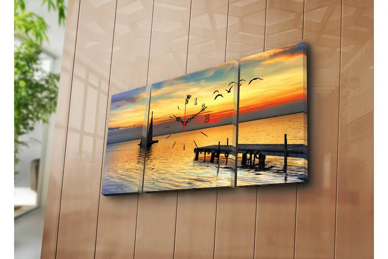 Dekorativ Canvasmålning med Klocka 3 Delar, Flerfärgad