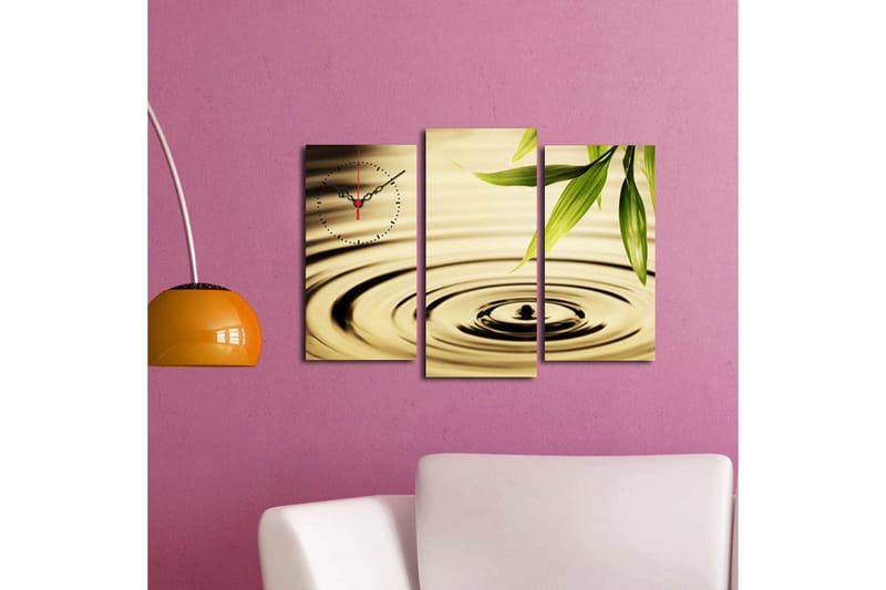 Dekorativ Canvasmålning med Klocka 3 Delar - Flerfärgad - Inredning - Väggdekor - Väggklocka & väggur