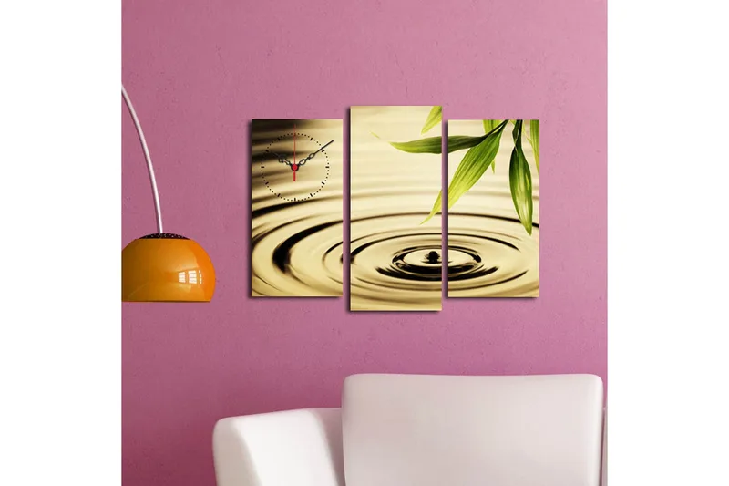 Dekorativ Canvasmålning med Klocka 3 Delar - Flerfärgad - Inredning - Väggdekor - Väggklocka & väggur