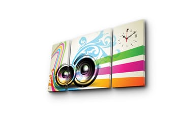 Dekorativ Canvasmålning med Klocka 3 Delar - Flerfärgad - Inredning - Väggdekor - Väggklocka & väggur