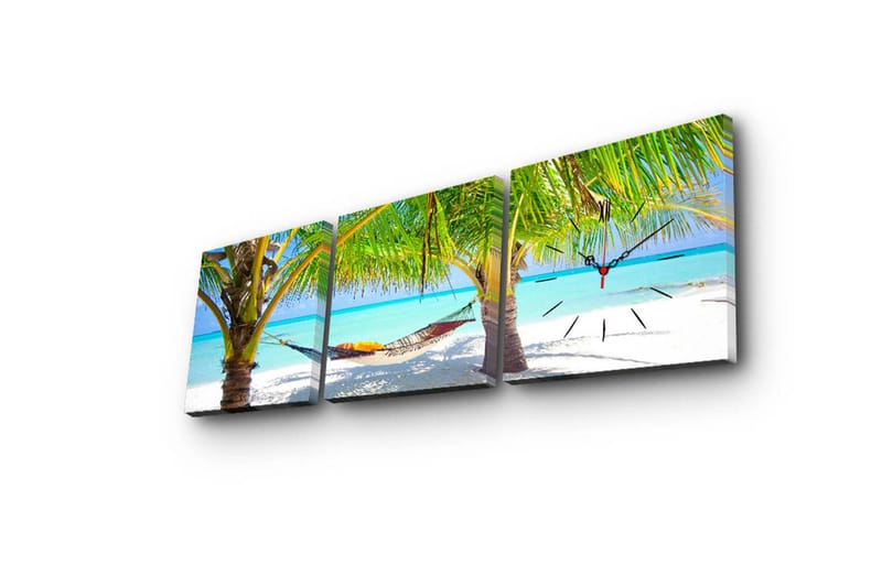 Dekorativ Canvasmålning med Klocka 3 Delar - Flerfärgad - Inredning - Väggdekor - Väggklocka & väggur