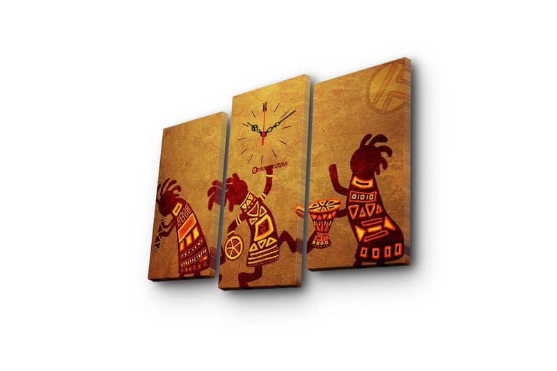 Dekorativ Canvasmålning med Klocka 3 Delar - Flerfärgad - Inredning - Väggdekor - Väggklocka & väggur