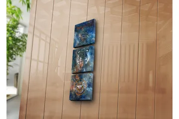 Dekorativ Canvasmålning med Klocka 3 Delar - Flerfärgad - Inredning - Väggdekor - Väggklocka & väggur