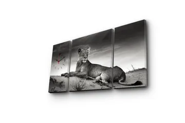 Dekorativ Canvasmålning med Klocka 3 Delar - Flerfärgad - Inredning - Väggdekor - Väggklocka & väggur