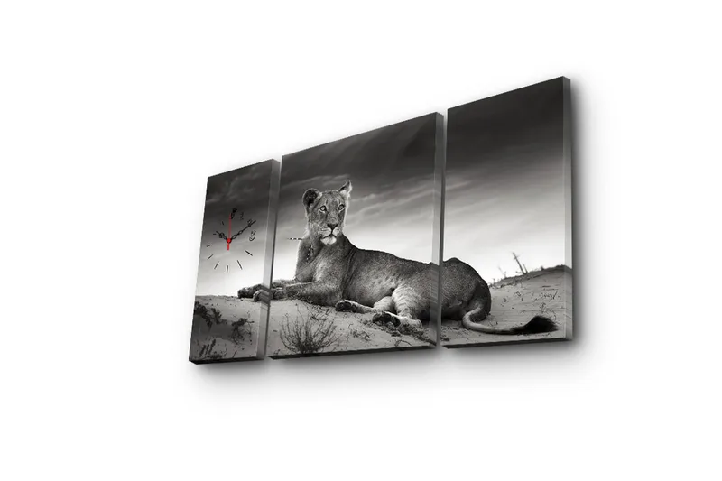 Dekorativ Canvasmålning med Klocka 3 Delar - Flerfärgad - Inredning - Väggdekor - Väggklocka & väggur