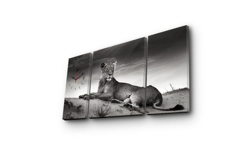 Dekorativ Canvasmålning med Klocka 3 Delar - Flerfärgad - Inredning - Väggdekor - Väggklocka & väggur