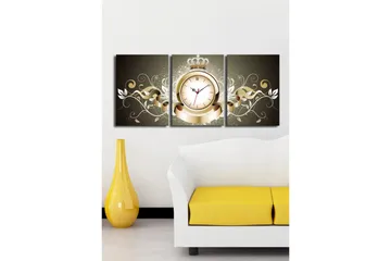 Dekorativ Canvasmålning med Klocka 3 Delar - Flerfärgad - Inredning - Väggdekor - Väggklocka & väggur