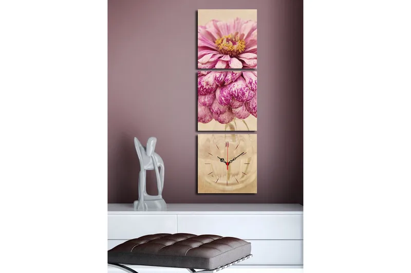 Dekorativ Canvasmålning med Klocka 3 Delar - Flerfärgad - Inredning - Väggdekor - Väggklocka & väggur