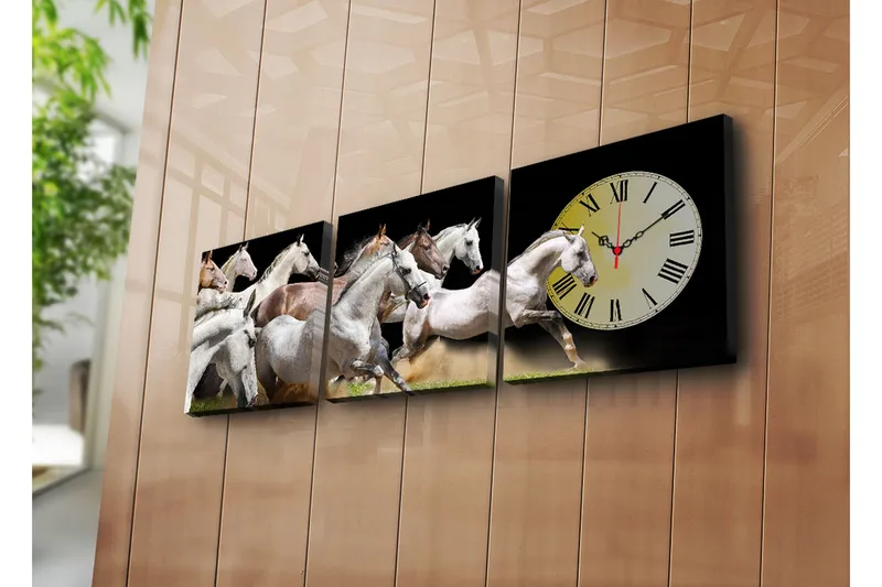 Dekorativ Canvasmålning med Klocka 3 Delar, Flerfärgad