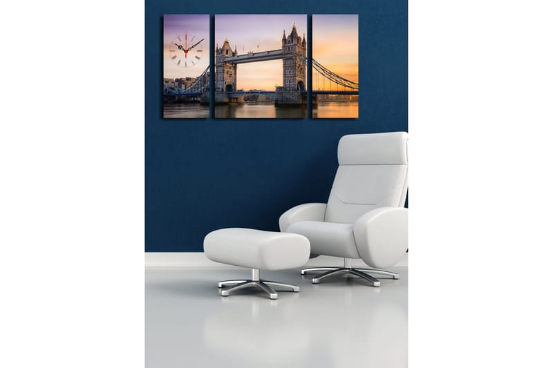 Dekorativ Canvasmålning med Klocka 3 Delar - Flerfärgad - Inredning - Väggdekor - Väggklocka & väggur