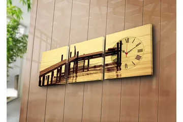 Dekorativ Canvasmålning med Klocka 3 Delar - Flerfärgad - Inredning - Väggdekor - Väggklocka & väggur