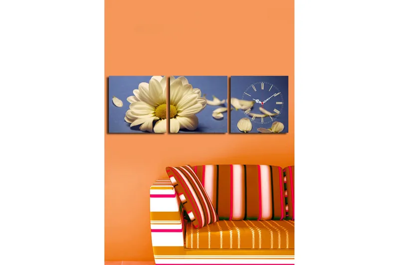 Dekorativ Canvasmålning med Klocka 3 Delar - Flerfärgad - Inredning - Väggdekor - Väggklocka & väggur