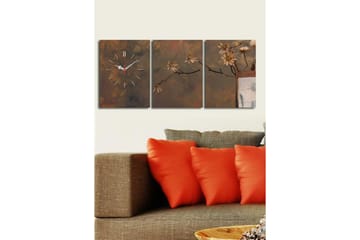 Dekorativ Canvasmålning med Klocka 3 Delar - Flerfärgad - Inredning - Väggdekor - Väggklocka & väggur