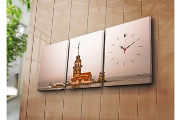 Dekorativ Canvasmålning med Klocka 3 Delar - Flerfärgad - Inredning - Väggdekor - Väggklocka & väggur