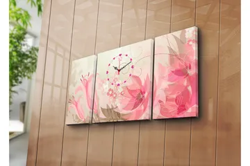 Dekorativ Canvasmålning med Klocka 3 Delar - Flerfärgad - Inredning - Väggdekor - Väggklocka & väggur