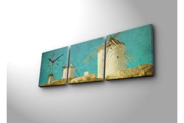 Dekorativ Canvasmålning med Klocka 3 Delar - Flerfärgad - Inredning - Väggdekor - Väggklocka & väggur