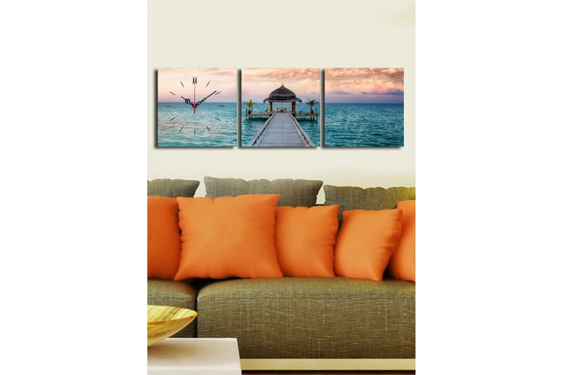 Dekorativ Canvasmålning med Klocka 3 Delar - Flerfärgad - Inredning - Väggdekor - Väggklocka & väggur