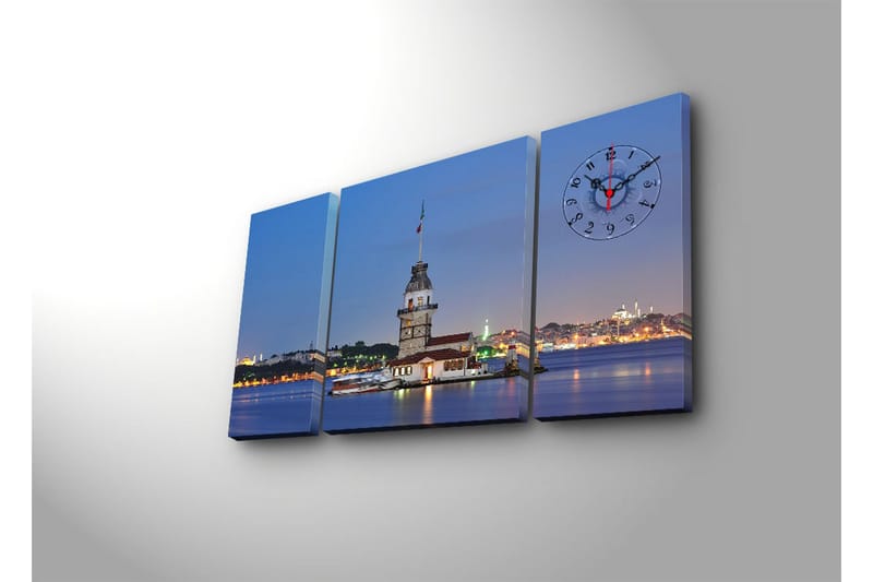 Dekorativ Canvasmålning med Klocka 3 Delar - Flerfärgad - Inredning - Väggdekor - Väggklocka & väggur