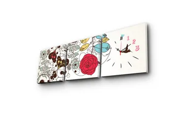 Dekorativ Canvasmålning med Klocka 3 Delar - Flerfärgad - Inredning - Väggdekor - Väggklocka & väggur