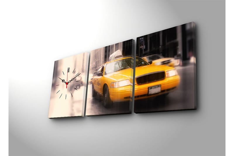 Dekorativ Canvasmålning med Klocka 3 Delar - Flerfärgad - Inredning - Väggdekor - Väggklocka & väggur