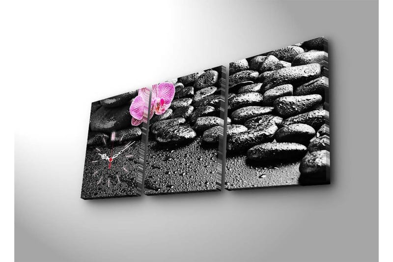 Dekorativ Canvasmålning med Klocka 3 Delar - Flerfärgad - Inredning - Väggdekor - Väggklocka & väggur