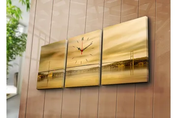 Dekorativ Canvasmålning med Klocka 3 Delar - Flerfärgad - Inredning - Väggdekor - Väggklocka & väggur