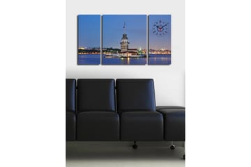 Dekorativ Canvasmålning med Klocka 3 Delar - Flerfärgad - Inredning - Väggdekor - Väggklocka & väggur