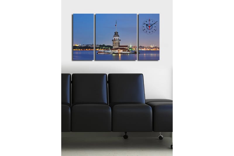 Dekorativ Canvasmålning med Klocka 3 Delar - Flerfärgad - Inredning - Väggdekor - Väggklocka & väggur