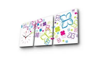 Dekorativ Canvasmålning med Klocka 3 Delar - Flerfärgad - Inredning - Väggdekor - Väggklocka & väggur