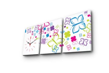 Dekorativ Canvasmålning med Klocka 3 Delar - Flerfärgad - Inredning - Väggdekor - Väggklocka & väggur