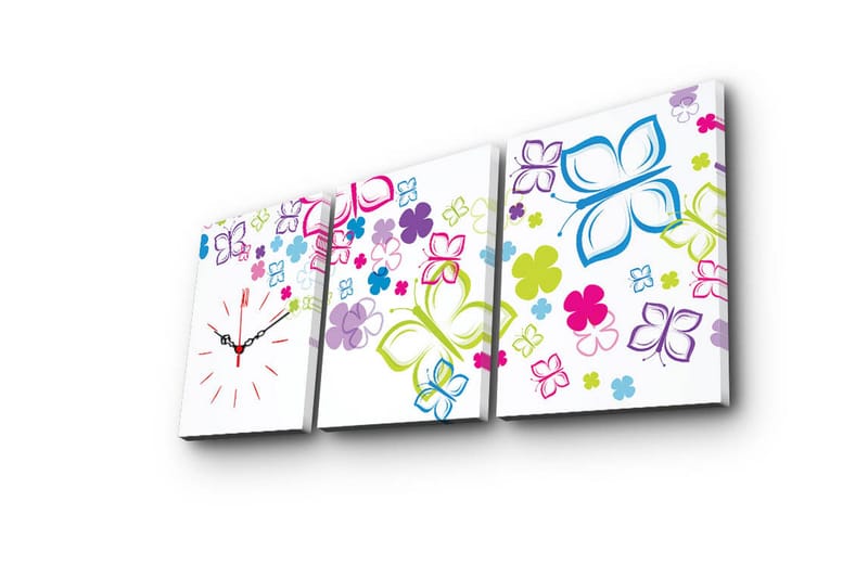 Dekorativ Canvasmålning med Klocka 3 Delar - Flerfärgad - Inredning - Väggdekor - Väggklocka & väggur
