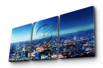 Dekorativ Canvasmålning med Klocka 3 Delar - Flerfärgad - Inredning - Väggdekor - Väggklocka & väggur