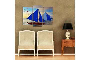 Dekorativ Canvasmålning med Klocka 3 Delar - Flerfärgad - Inredning - Väggdekor - Väggklocka & väggur