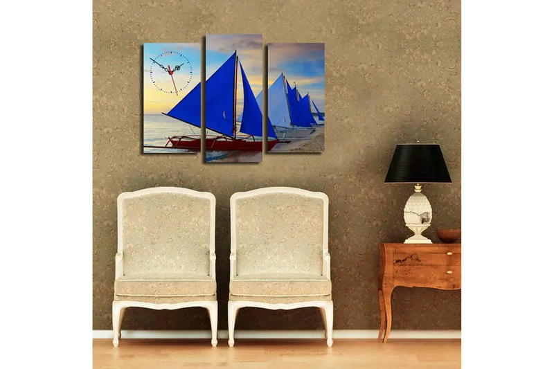 Dekorativ Canvasmålning med Klocka 3 Delar - Flerfärgad - Inredning - Väggdekor - Väggklocka & väggur