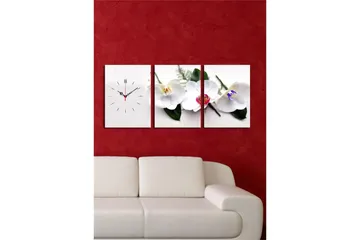 Dekorativ Canvasmålning med Klocka 3 Delar - Flerfärgad - Inredning - Väggdekor - Väggklocka & väggur
