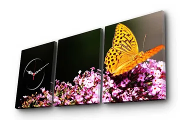 Dekorativ Canvasmålning med Klocka 3 Delar - Flerfärgad - Inredning - Väggdekor - Väggklocka & väggur