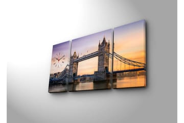 Dekorativ Canvasmålning med Klocka 3 Delar - Flerfärgad - Inredning - Väggdekor - Väggklocka & väggur