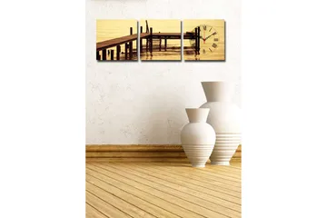 Dekorativ Canvasmålning med Klocka 3 Delar - Flerfärgad - Inredning - Väggdekor - Väggklocka & väggur