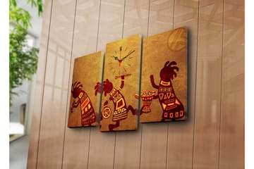 Dekorativ Canvasmålning med Klocka 3 Delar - Flerfärgad - Inredning - Väggdekor - Väggklocka & väggur