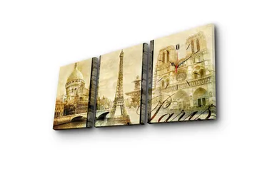 Dekorativ Canvasmålning med Klocka 3 Delar - Flerfärgad - Inredning - Väggdekor - Väggklocka & väggur